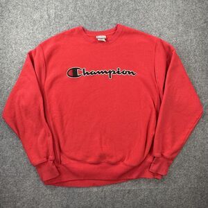 Champion Sweatshirt Mens Large Red Reverse Weave Big Logo Fleece Crewneck